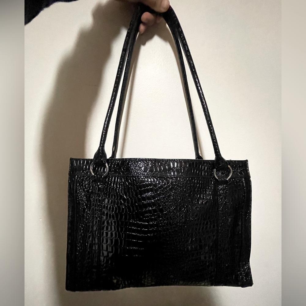Black Croc Leather Tote